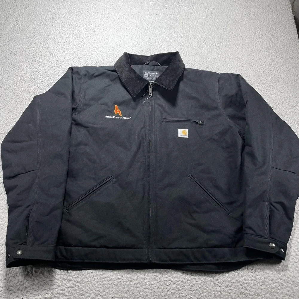 Carhartt Jacket Mens 2XL Black Blanket Lined Ames Detroit Bomber Workwear Logo
